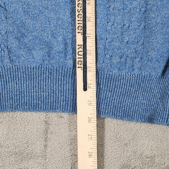 Vintage Lord Jeff Sweater Mens Medium Blue V-Neck Cable Knit Lambswool Made USA‎ - Picture 10 of 11